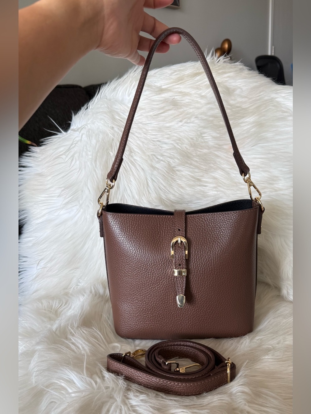 Authentic Brand New Brown Pebbled Leather 2 Way Bag with 2 Face